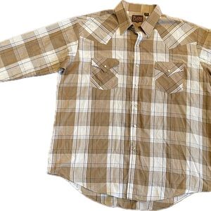 Plains Western Shirt Mens‎ XL Brown Striped Pearl Snap Cowboy Rockabilly